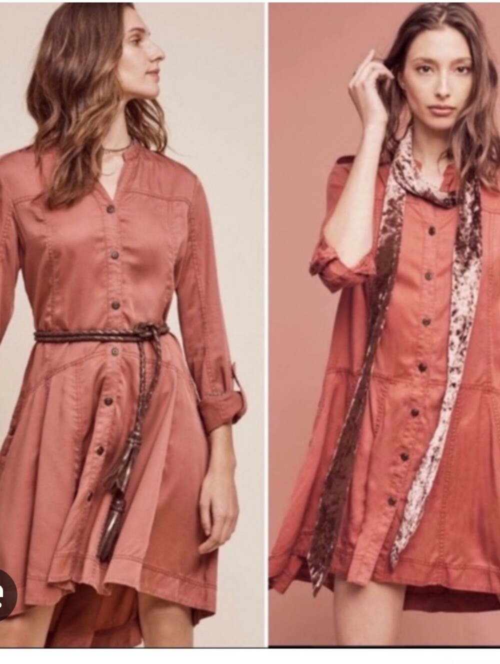 Anthropologie Holding Horses in Mauve  Button-Front High-Low Shirt Dress Size 10